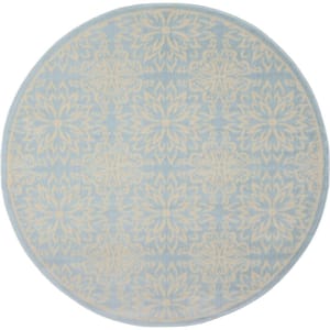 Jubilant Ivory/Light Blue 5 ft. x 5 ft. Moroccan Farmhouse Round Area Rug