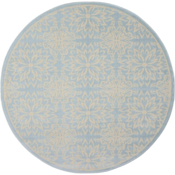 Jubilant Ivory/Light Blue 5 ft. x 5 ft. Moroccan Farmhouse Round Area Rug