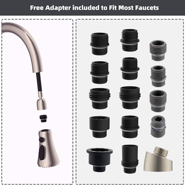 Wudkey Brushed Nickel 3-Function Spray Nozzle with 15 Adapters for