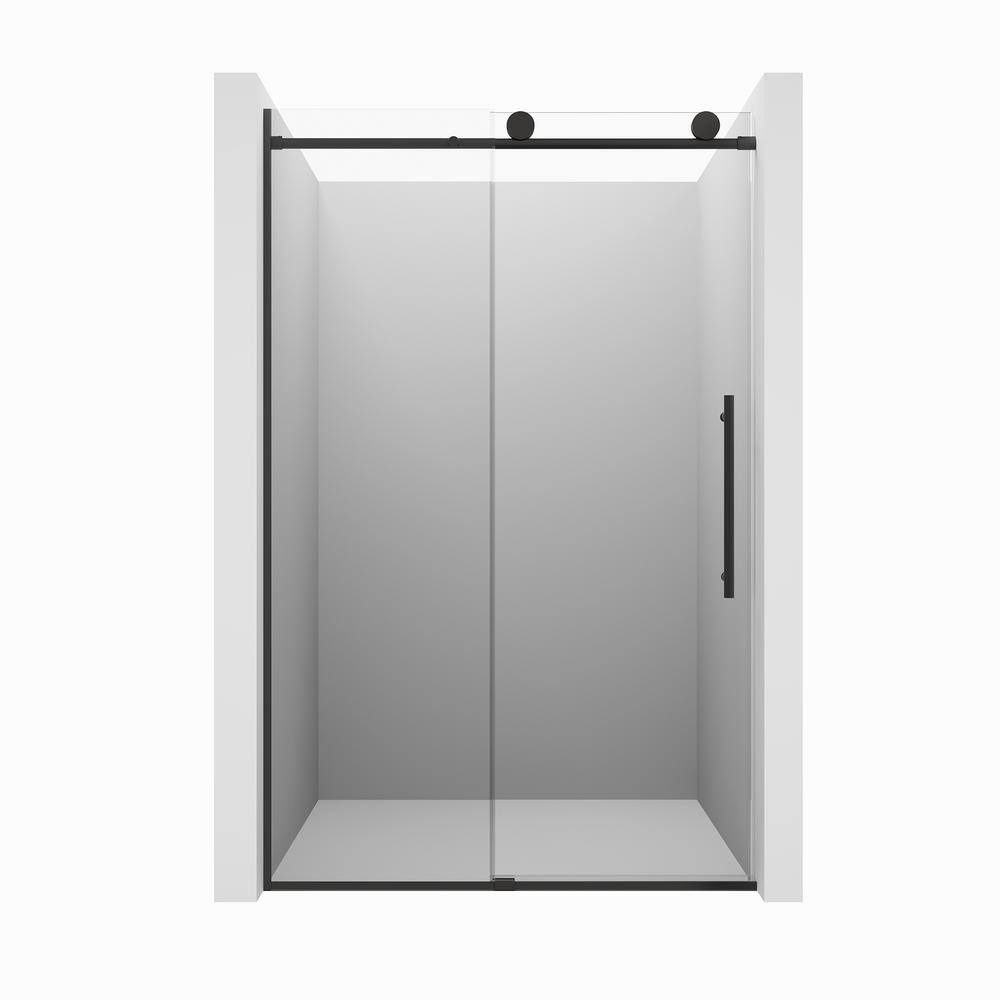 Matte Black Frameless Sliding Shower Door with Clear Tempered Glass