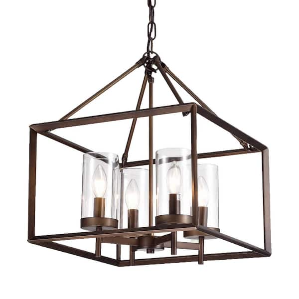Warehouse of Tiffany 19 in. 4-Light Indoor Esich Bronze Finish Pendant Ceiling Light with Light Kit