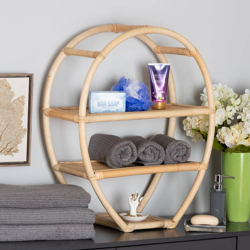 Ruana Bohemian Natural Brown Rattan 3-Tier Display Shelf