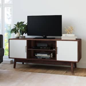 Wesley 43 in. Brown and White Particle Board TV Stand Fits TVs Up to 32 in. with Storage Doors