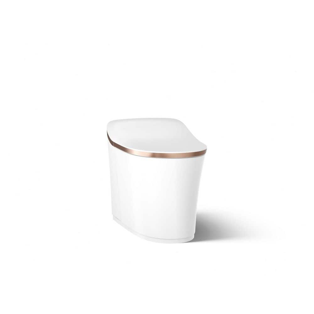 White and Rose Gold Trim Elongated Dual Flush Toilet