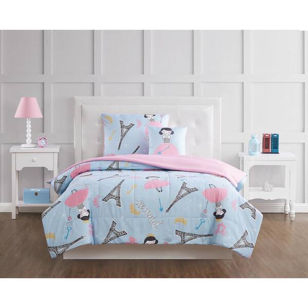 blue and pink comforter set
