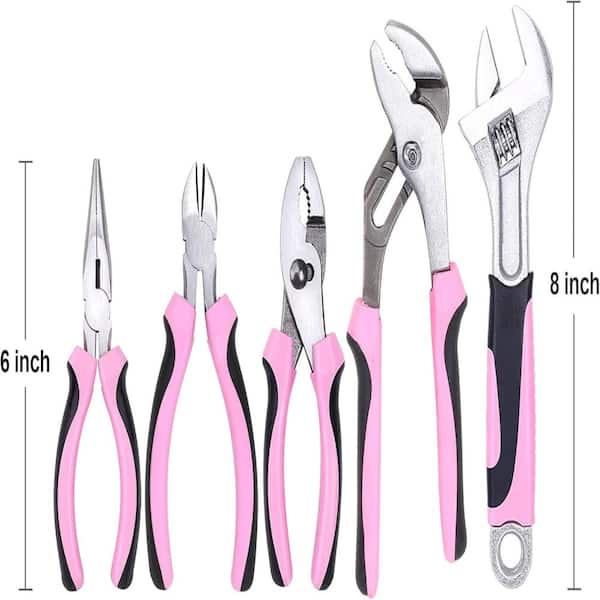 5-Piece Pink Utility Pliers Set with Storage Bag, pink