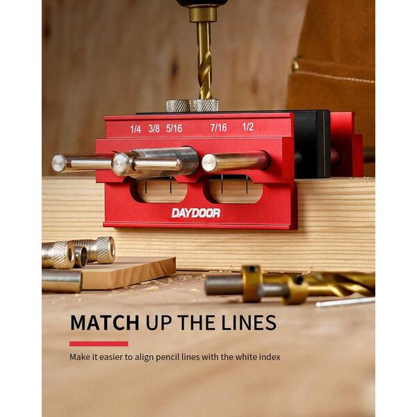 Kolvoii Self-Centering Doweling Jig – Wide Capacity Adjustable Woodworking Jig With 6 Bushings & 3 HSS Drill Bits For Precise Joints