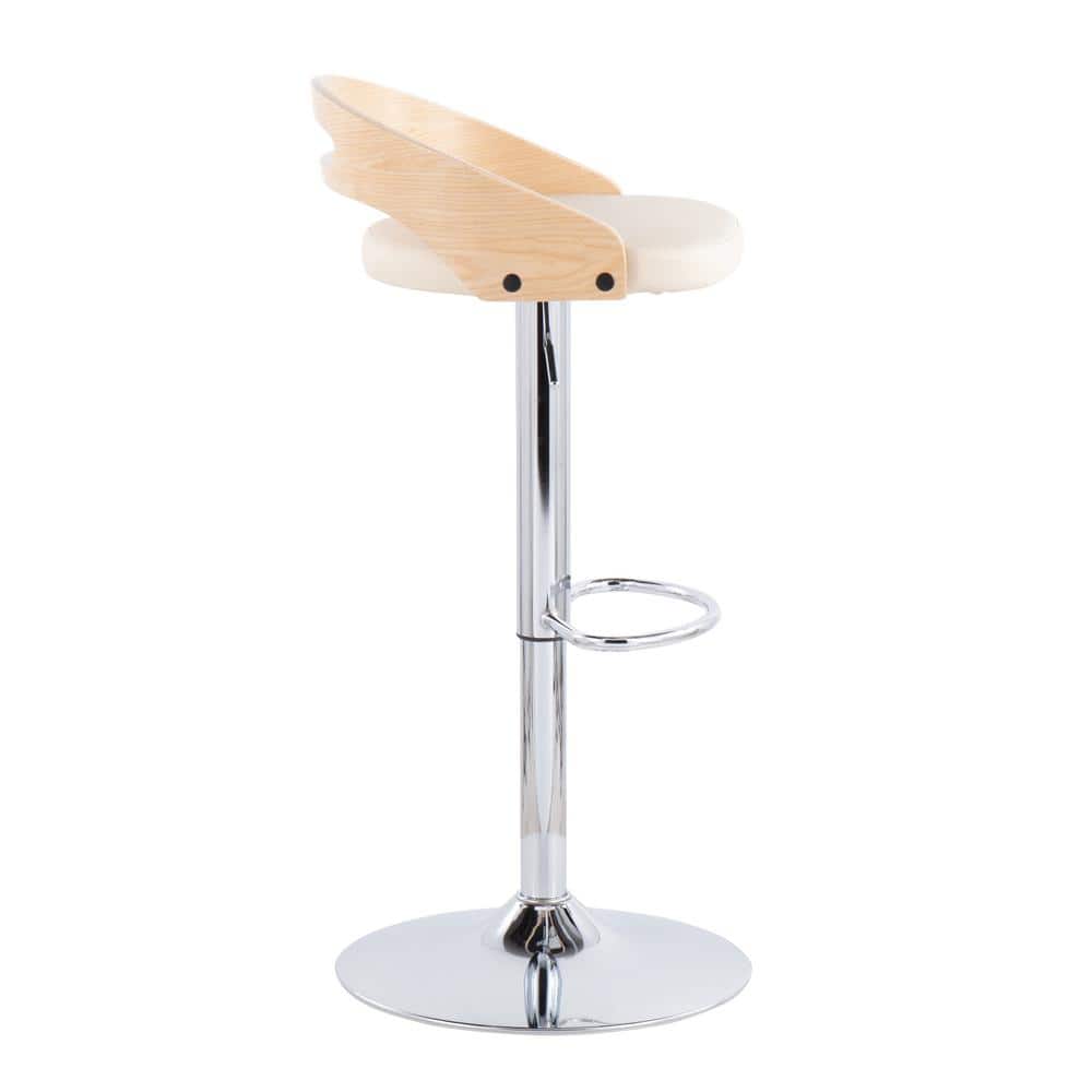Natural Wood and Cream Faux Leather Adjustable Swivel Barstool