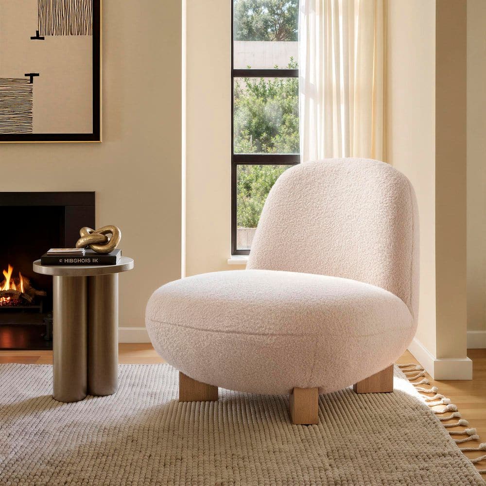 Norwood Faux Mohair Bean Shaped Accent Side Chair in Petal