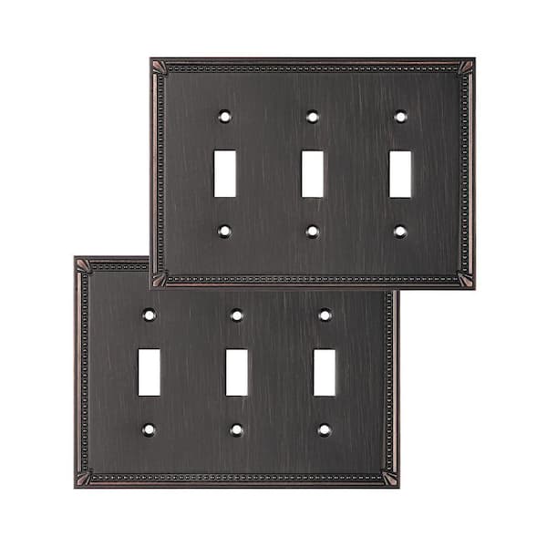 Standard 3-Gang Aged Bronze Toggle Metal Wall Plates (2-Pack)