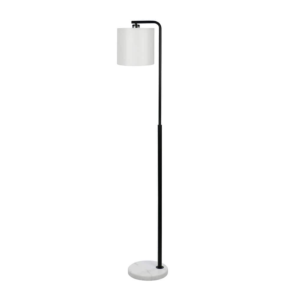 Black Metal Downbridge Floor Lamp with Marble Base and White Shade