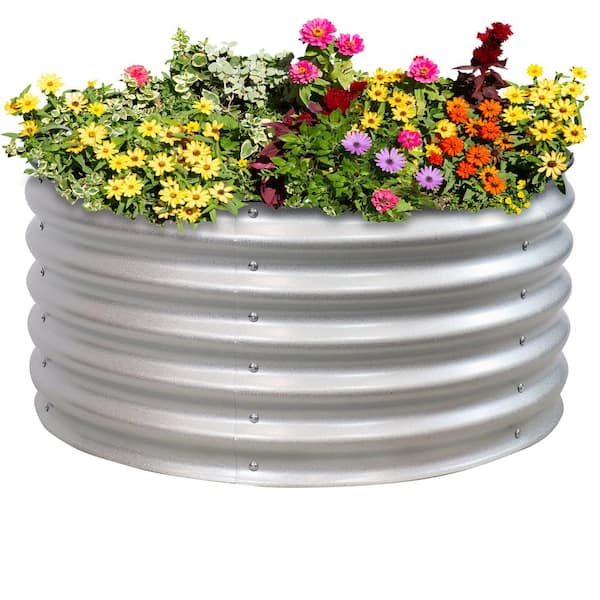 Sunnydaze 36 in. (91.44 cm) Round Galvalume Steel Raised Garden Bed - Silver