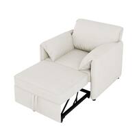 Harper & Bright Designs 3-in-1 White Linen Arm Chair, Sofa Bed Chair, Convertible Sleeper Chair Bed YJH160AAK