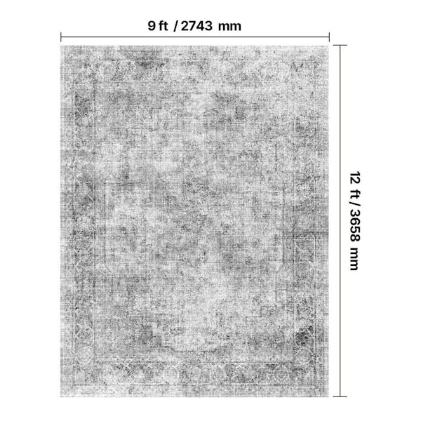 SKYSHALO 9 ft.x 12 ft. Gray, Large Washable Boho Rug, Tear