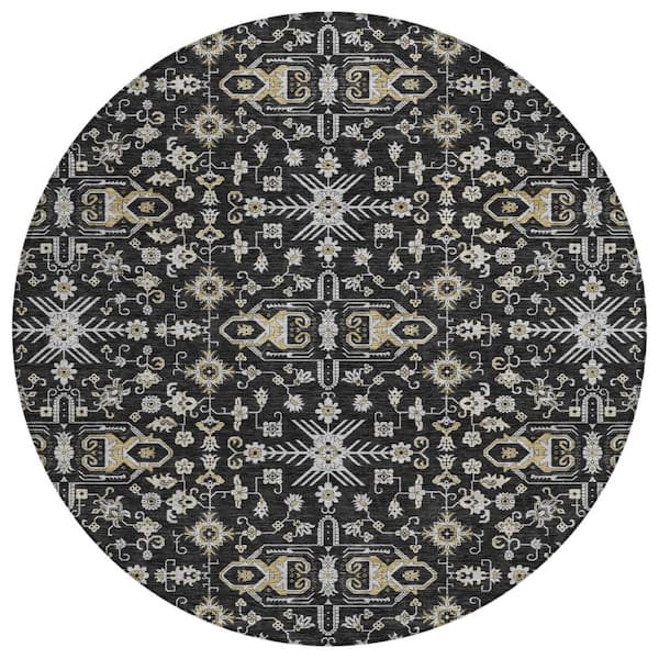 Chantille Machine Washable Indoor/Outdoor Abstract ACN3050 Black 8 ft. x 8 ft. Round Rug