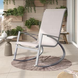 Antonio Gray Metal Outdoor Rocking Chair with Taupe Sling Fabric