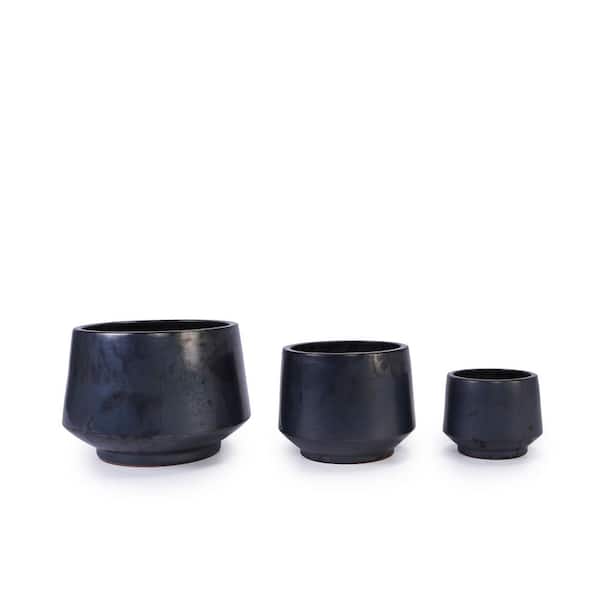 Antique Gray Set of 3 Mixed Size Outdoor Ceramic Plant Pots Stylish Ceramic Planters for Indoor Outdoor Use