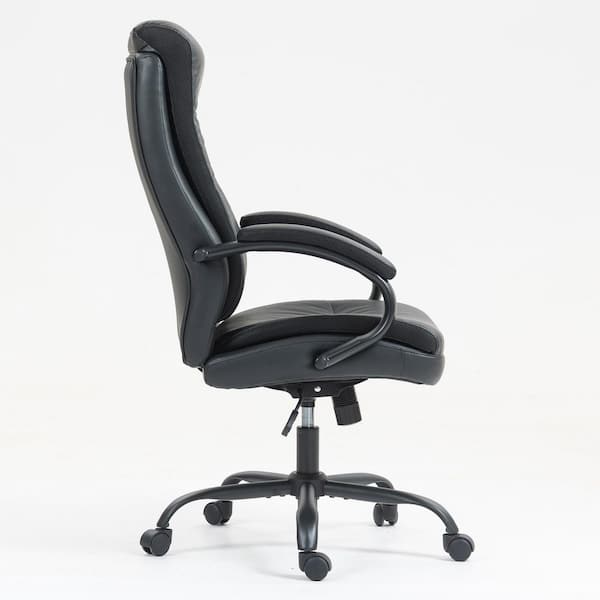 Faux Leather High Back Office Chair Ergonomic Desk Chair in Black with Adjustable Height