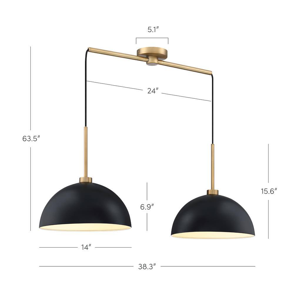 Matte Black and Brass Dual Drum Pendant Light Set