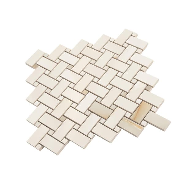 Splendor 12 in x 12 in Lappato Perla Porcelain Onyx Basketweave Mosaic Floor and Wall Tile (4.84 sq ft/case)-5 Pack