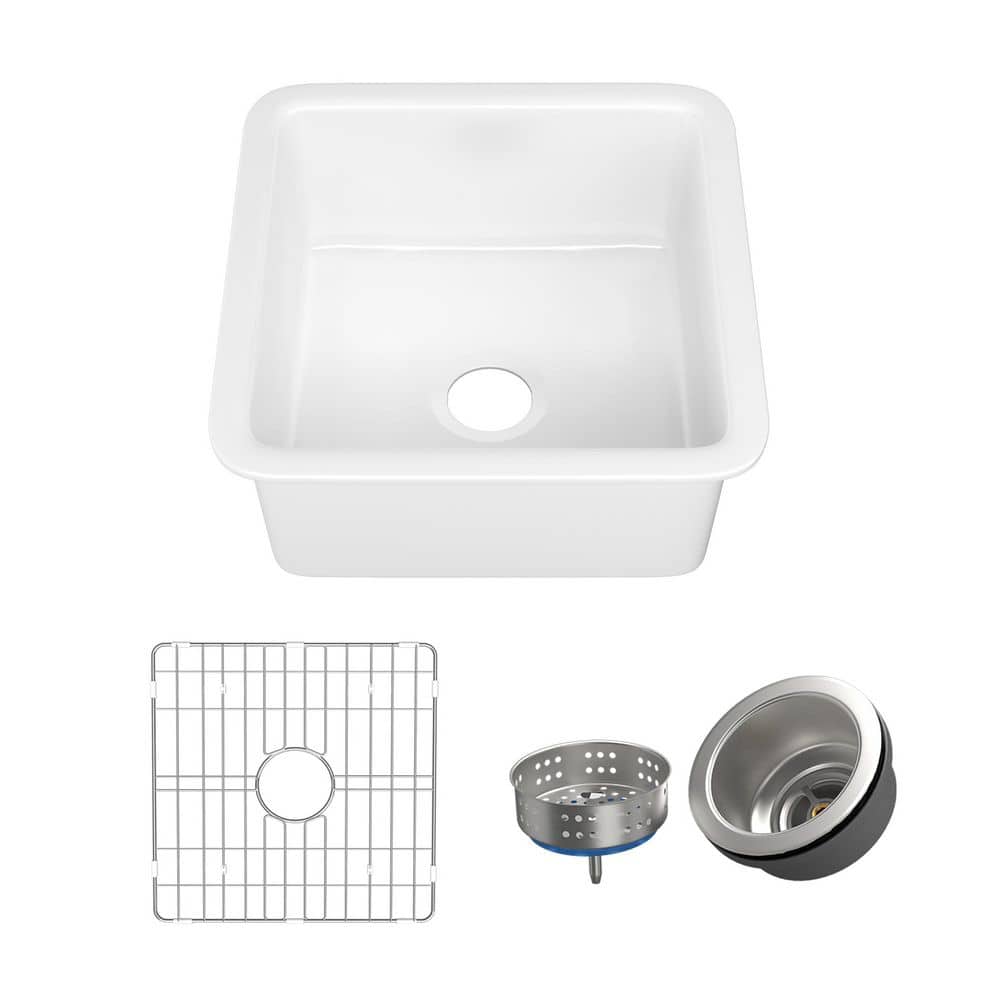 18 in. Fireclay Kitchen Sink White Bar Sink Single Bowl Dual Drop-in Undermount Small Kitchen Sink with Grid and Drain price history on PriceWatchPro