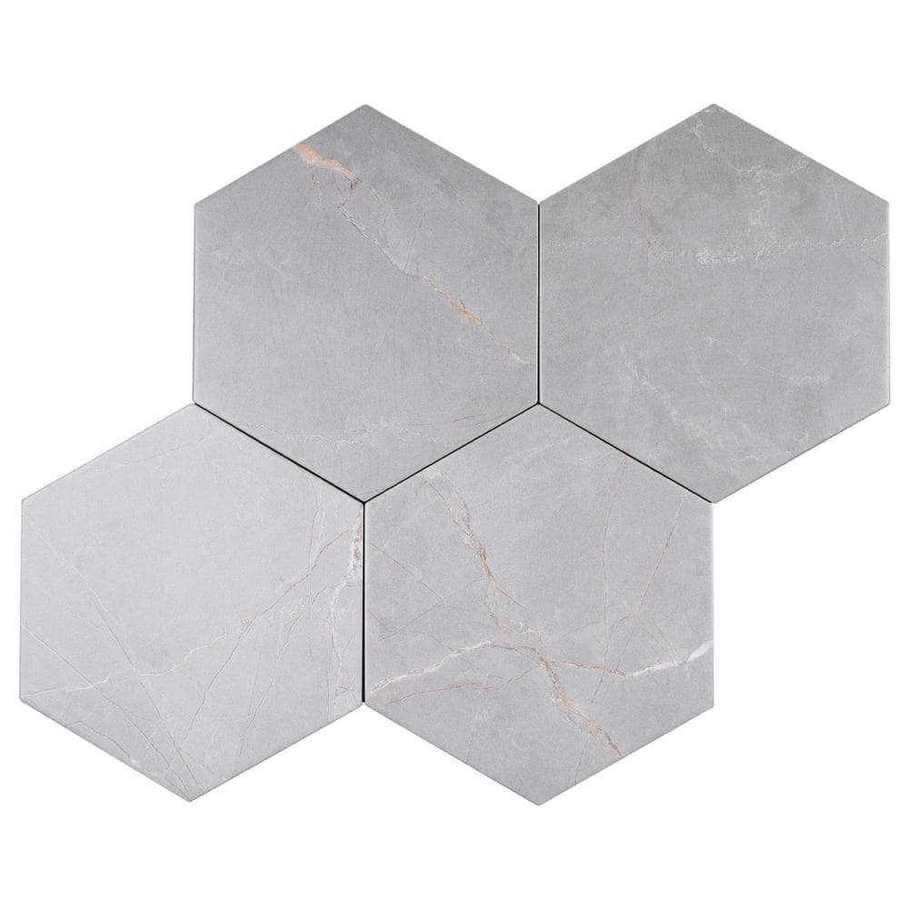 Elegance Gray Hexagon Porcelain Wall & Floor Tile 7.7" x 8.9"