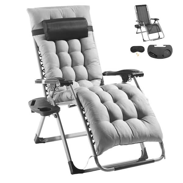 26 in. Zero Gravity Chair, Adjustable Recliner Lounge Chair with Cushion, Headrest, Footrest, 500 lbs. Capacity, Gray