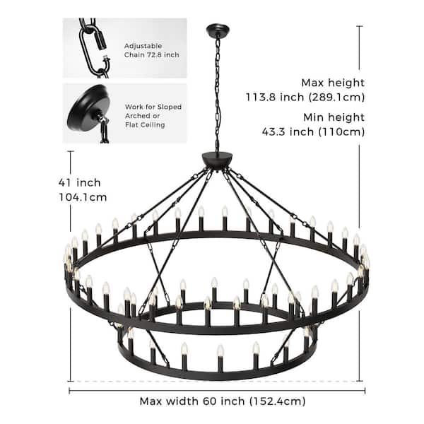 Briignite 60 in. 54-Light Extra Large Black Wagon Wheel Chandelier
