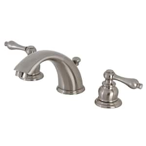 Victorian 2-Handle 8 in. Widespread Bathroom Faucets with Brass Pop-Up in Brushed Nickel