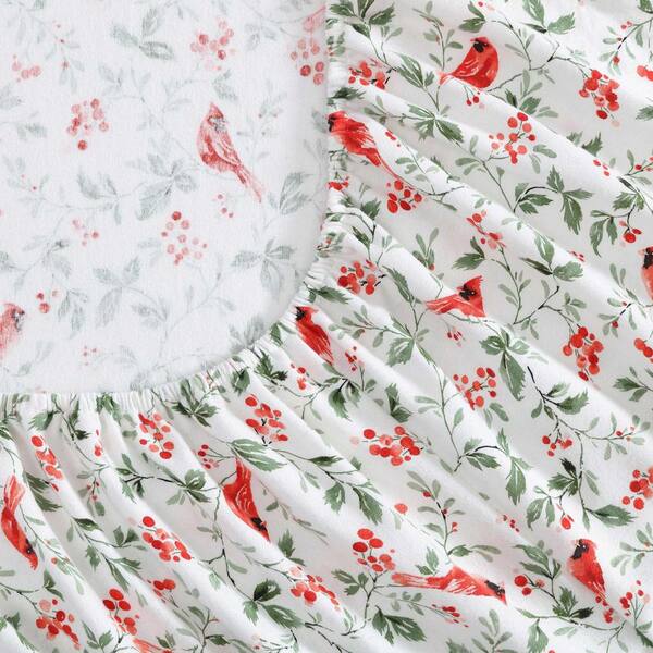 Laura Ashley Jolly Cardinals 4-Piece Evergreen/Red Flannel King