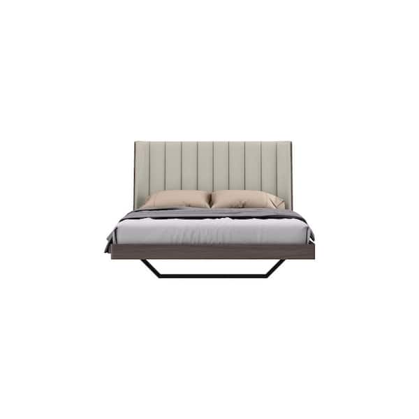 HomeRoots Gray Composite Frame Queen Panel Bed with Upholstered