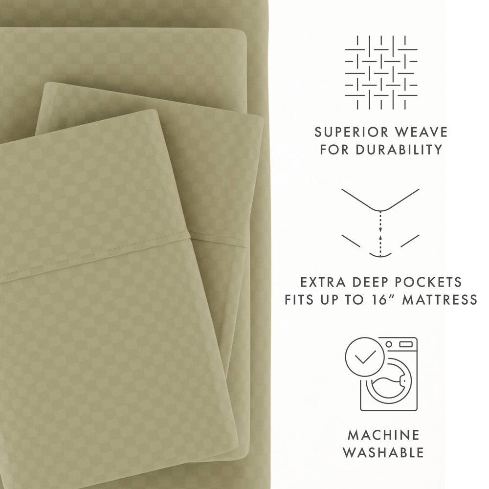 Sage Green Checkered Twin Microfiber Sheet Set
