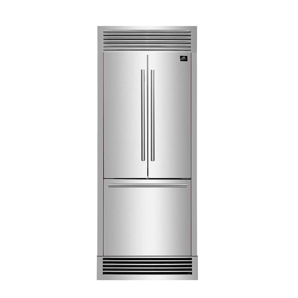 Forno 30 in 17.5 cu ft French Door No Frost Refrigerator with Ice Marker in Stainless Steel with Decorative Grill, Silver