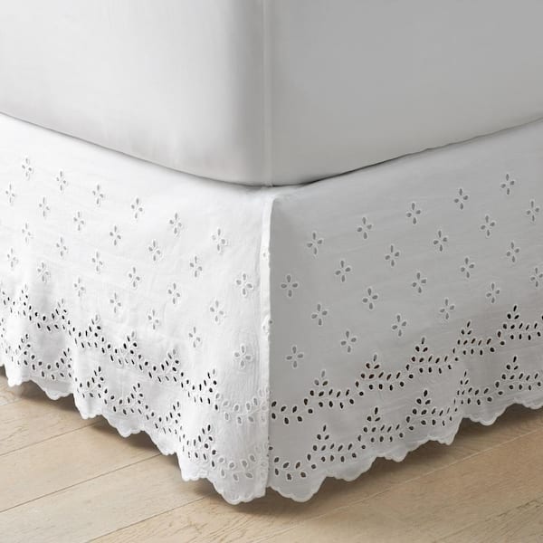 Company Cotton Eyelet 14 in. White Queen Bed Skirt