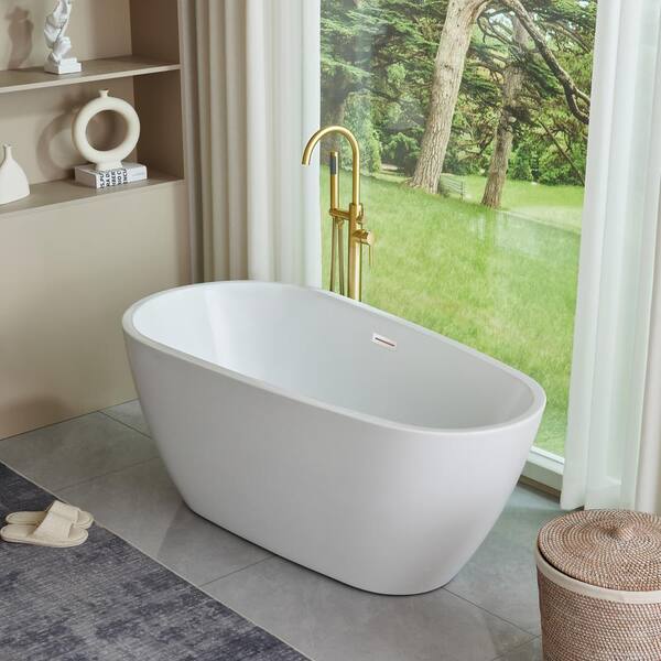 Vanity Art Bayonne 59 in. Acrylic Flatbottom Freestanding Bathtub in White