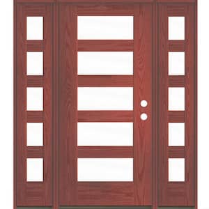 ASCEND Modern 64 in. x 80 in. Left-Hand/Inswing 5-Lite Clear Glass Redwood Stain Fiberglass Prehung Front Door with DSL