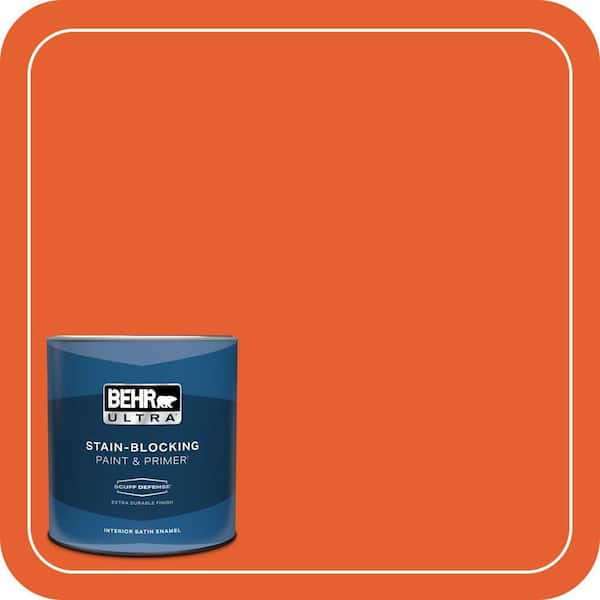BEHR ULTRA 1 qt. #S-G-230 Startling Orange Extra Durable Satin Enamel Interior Paint & Primer