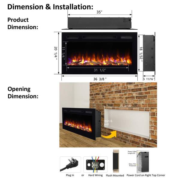 PuraFlame 36 in. Recessed Metal Electric Fireplace Log Set and Crystal 1500W  Heater in Black HM275A - The Home Depot
