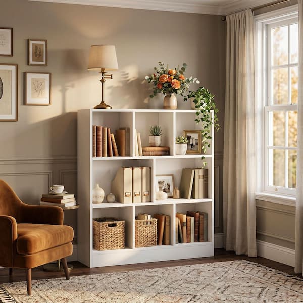 FUFU&GAGA 40.9 in. H x 39.4 W White Wood 8-Shelf Freestanding