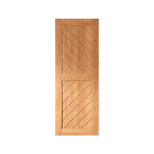 HOMACER XT4 26 in. x 80 in. C-Panel Solid Core Early American Slanted Stripe Design Pine Wood Interior Sliding Barn Door Slab