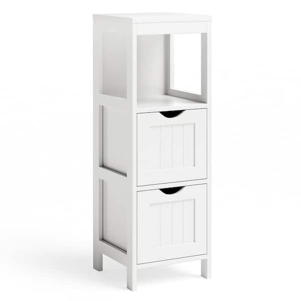 Costway White Bathroom Floor Cabinet Storage Cabinet Side