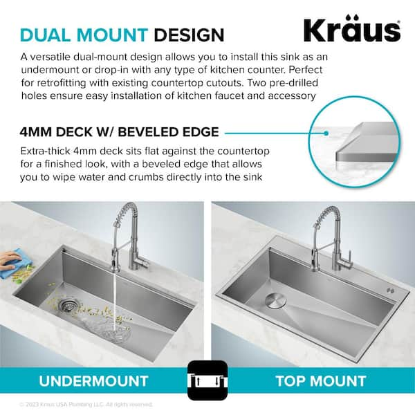 KRAUS 33 Dual Mount Workstation Sink with 18 Commercial Kitchen Faucet