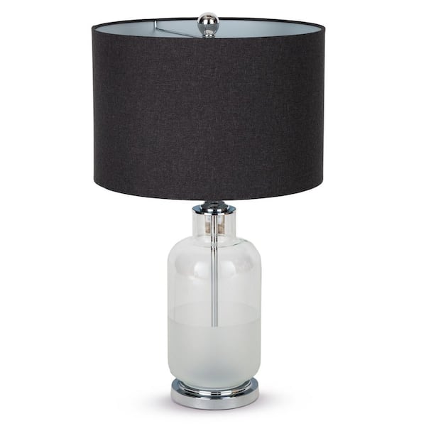 HomeRoots 27 in. Gray Modern Integrated LED Bedside Table Lamp with Gray Fabric Shade