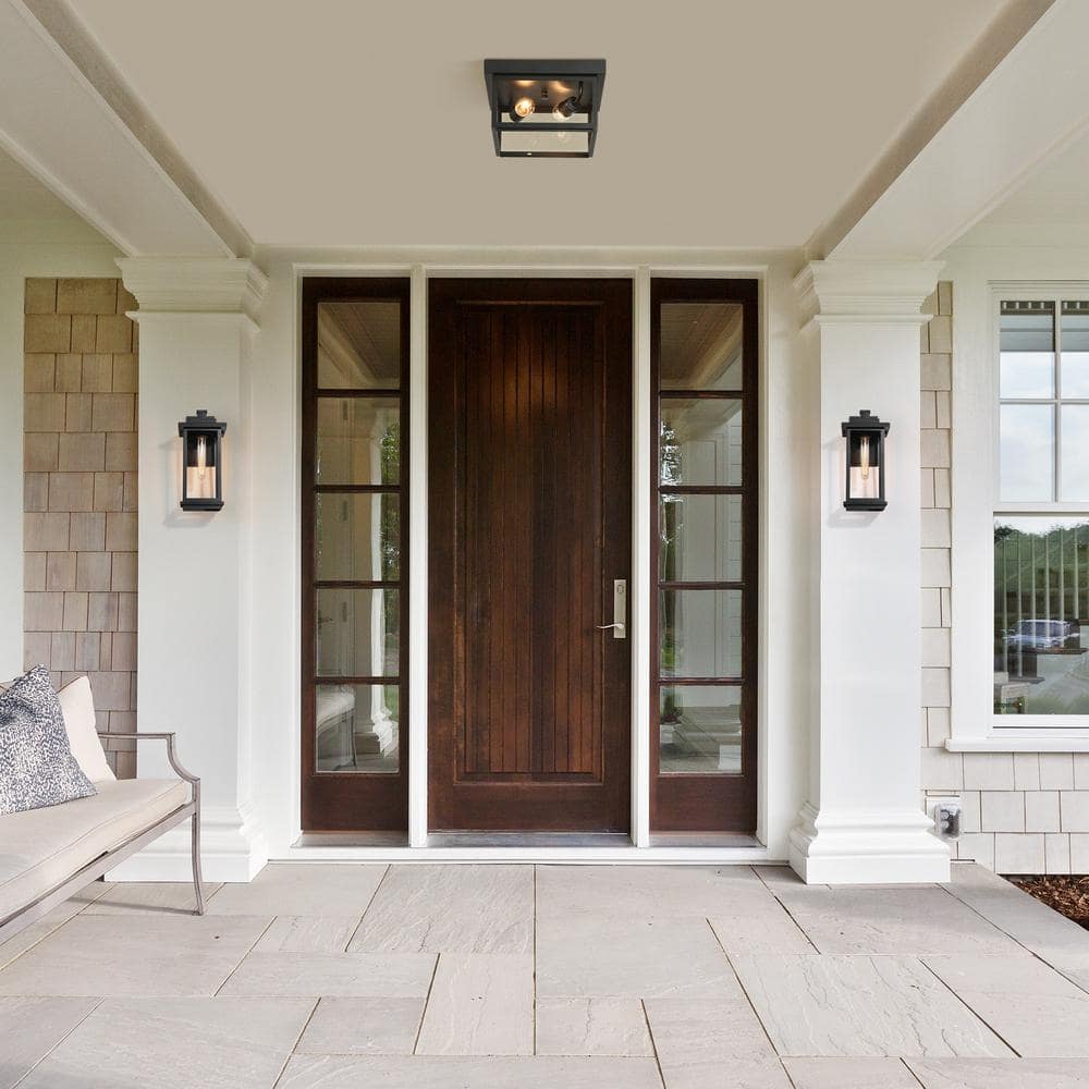 Modern Matte Black 2-Light Flush Mount with Clear Glass Shade