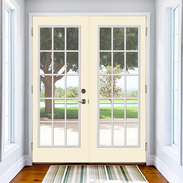 60 in. x 80 in. Golden Haystack Steel Prehung Right-Hand Inswing 15-Lite Clear Glass Patio Door with Brickmold