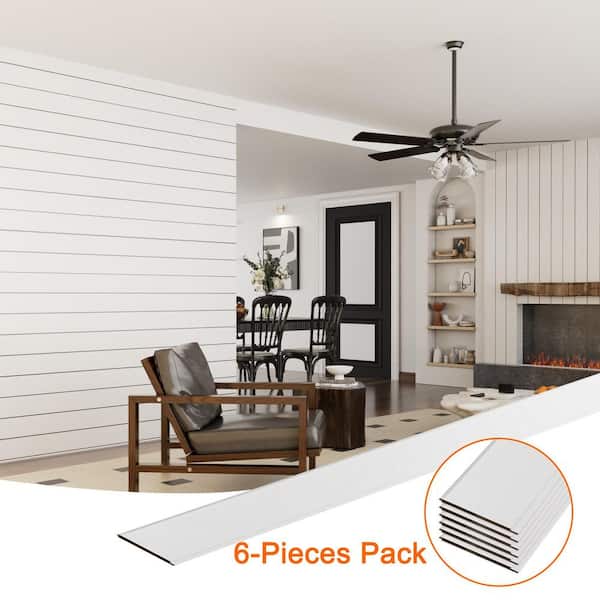 84 in. x 6 in. x 0.313 in. White Shiplap Wall Panel MDF Decorative Acoustic Wall Panel (24-Pieces/84 sq. ft. )