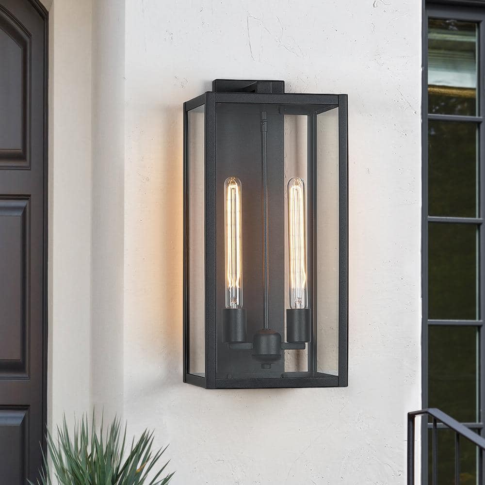 TRUE FINE Trevot 2-Light 20.5 in. Modern Black Outdoor Wall Sconce Lantern  TD40020OT The Home Depot