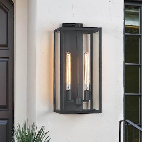 TRUE FINE Trevot 2-Light 20.5 in. Modern Black Outdoor Wall Sconce Lantern