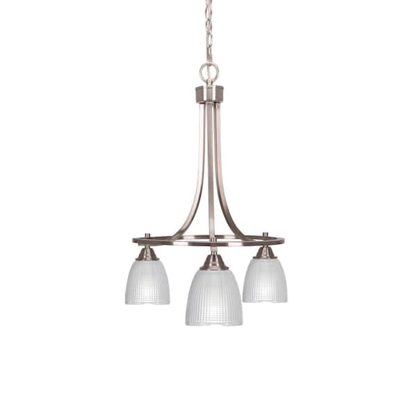 Unbranded Madison 3-Light Brushed Nickel Round Chandelier with 5 in. Clear Ribbed Glass Shades, No bulbs included