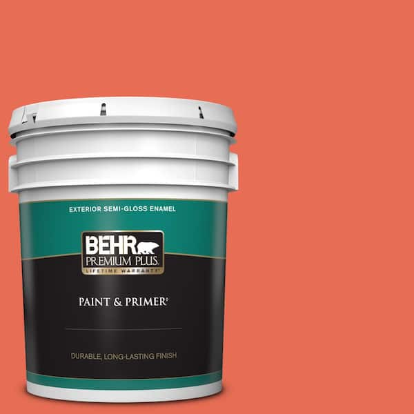 BEHR PREMIUM PLUS 5 gal. #190B-6 Wet Coral Semi-Gloss Enamel Exterior Paint & Primer